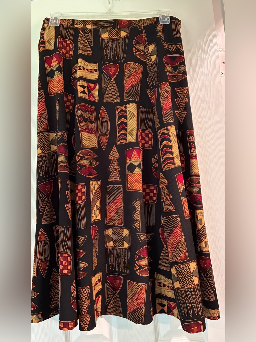 Leslie Fay Vintage Black Colorful Geometric Print A-Line Skirt W/Matching Scarf